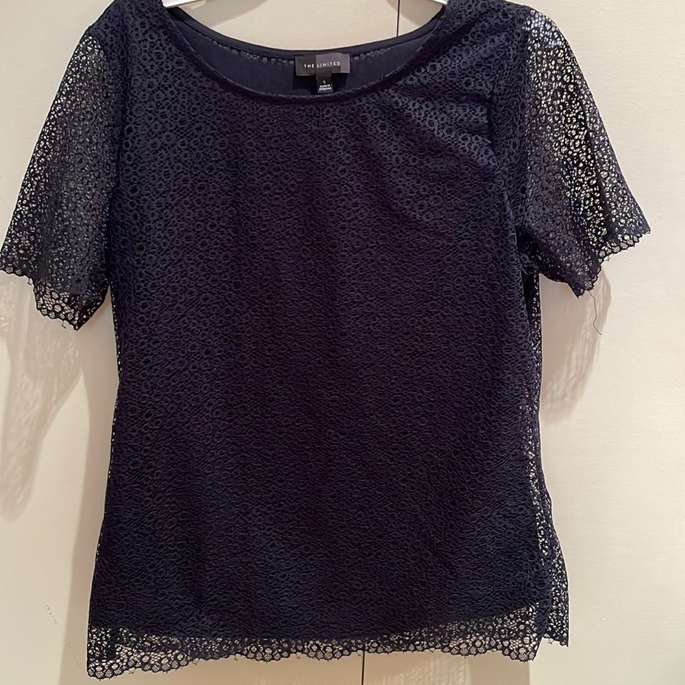 Navy lace overlay blouse size S